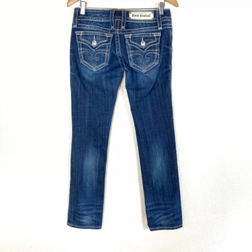 Rock Revival Jeans Celine Straight Leg Flap Pockets‎ Dark Wash Women’s Sz 28